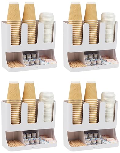 Image of Mind Reader Cup and Condiment Station, 13 Inch Countertop Coffee Bar Organizer with 6 Compartments, Storage Caddy for Cups, Lids and Packets, Plastic, White 13 inch L x 6.4 inch W x 11.5 inch H (Pack of 4)
