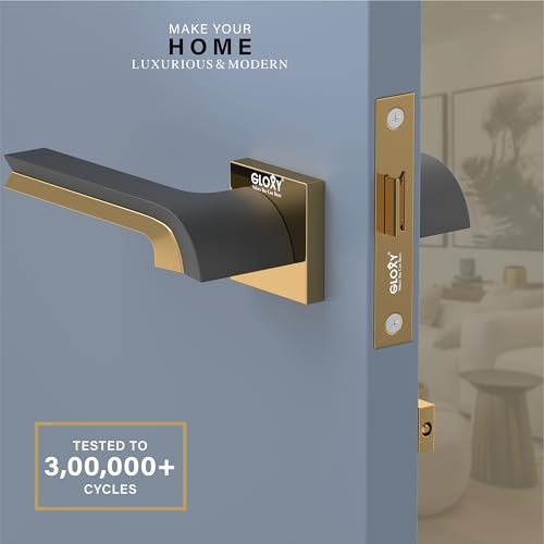 Image of GLOXY Door Lock Set for Bathroom, Mortise Door Lock Handle Set for Balcony, Mortise Tower Bolt, Keyless Lock Handle Set for Storeroom | Gold & Black Finish (2 Years Warranty, Pack of 1)