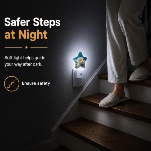 Image of Star Night Light with Dusk to Dawn Sensor, Lotus Plug in Night Light for Kids Bedroom Nursery, Soft Warm Glow Lamp for Hallway Bathroom Energy Saving