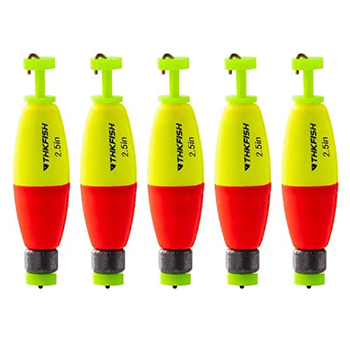 THKFISH Fishing Bobbers 5PCS EVA Foam Floats Red/Yellow Snap-On Spring Fishing Buoy Weighted Snag On Cigar Float for Crappie 1.5in