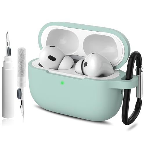 YLK Custodia per Airpods Pro 2 Custodia Cover, Silicone Protective Case for Apple Airpods Pro 2nd/1st Generation Charging Case with Moschettone and kit di pulizia (Menta)