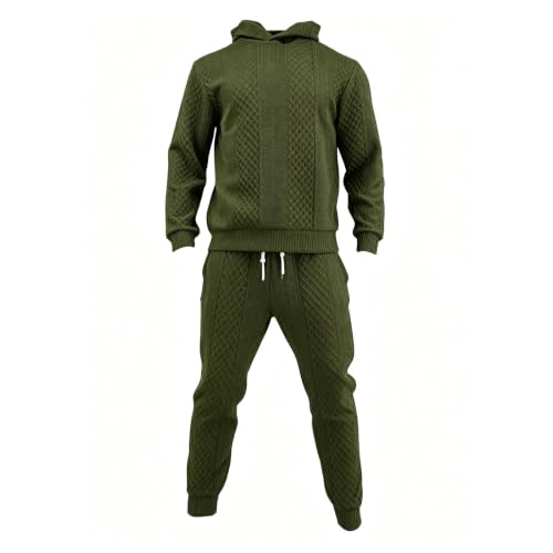 Mens Textured Knit Hoodie 2 Piece Set Relaxed Fit Drawstring Jogger Pants - image 5