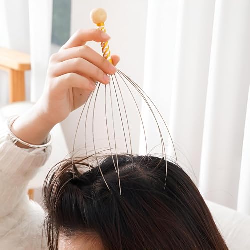 Image of Scalp Head Massager, Multicolor | 12-Finger Steel Wires with Rubber Beads, Stress Relief, Acupoint Massage, 22.5 cm, Portable