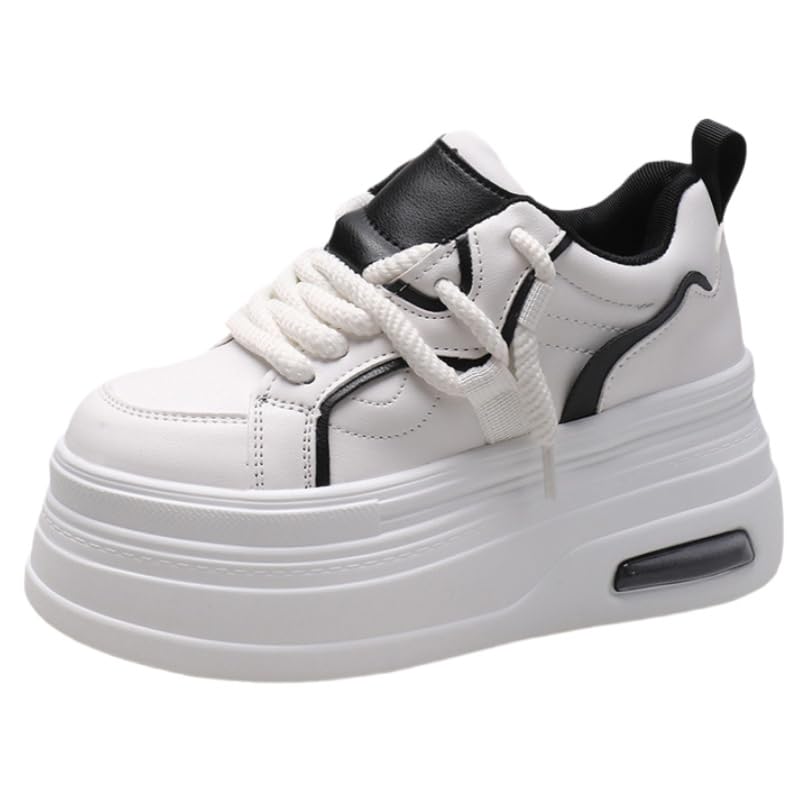 Women’s Trendy Platform Sneakers - Height Increasing Lace-Up Low Top Skate Shoes | Stylish Air Cushion Wedge Sole Trainers for Comfort & Style