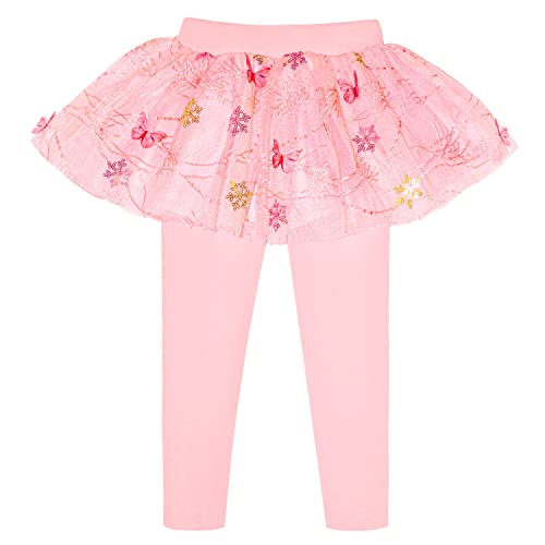 Peacolate Niñas sin pies Leggings Encaje Volantes Tutú Falda Pantskirt 2-8T, Rosado (Pink Butterfly), 6 años Cover