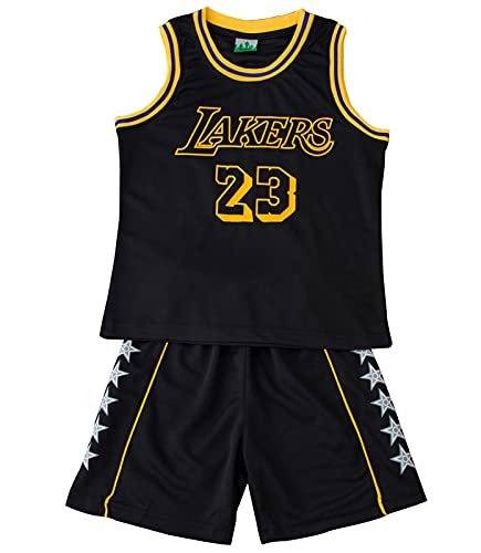 MYXUAA Garçons Filles Maillots De Basketball Lakers # 23, Suivi De Sets Basketball Costumes Brodé Jersey Entraînement De Sport Sportswear Set Top Et Short Black-XXL Cover