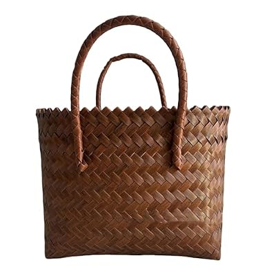 Gyios Borsa Paglia Borsa Intrecciata Fatta A Mano - Cesto di Plastica di Grande capacità, Borsa da Donna Semplice E Versatile-brown-21 * 10 * 20 Cm