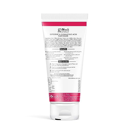 Image of Globus Naturals Glycolic & 1% Salicylic Acid Herbal Anti Acne Face Scrub, Enriched with Liquorice & Oats, Deep Pore Cleansing & Oil Control, Reduces Dark spots & Hyperpigmentation, 100 gm