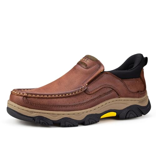 UPIShi Men's Hands Free Slip On Walking Leather Loafers Slip-ins Work Office Dress Casual Outdoor Lightweight Cushioning Shoes