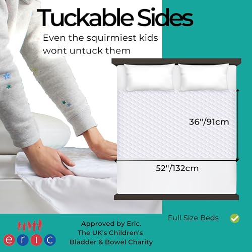 Image of Hygge Sheets Potty Training Pee Pads for Kids, Toddlers - 100% Waterproof, Non Slip Bed Wetting Pad for Full Size Beds - Washable, Reusable Mattress & Sheet Protector - White