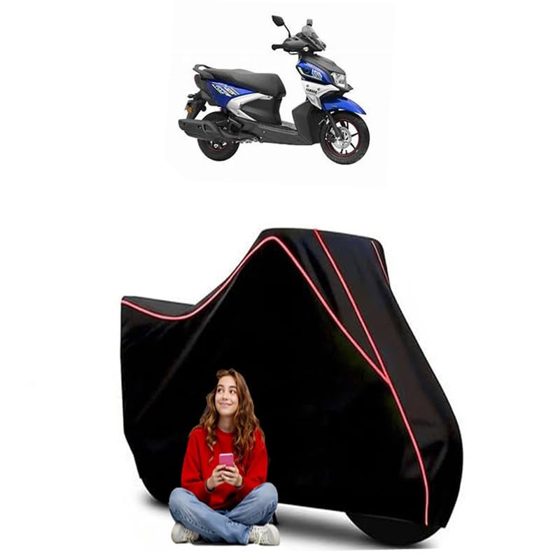 Image of Cygnus Ray Scooty Bike Cover Water Resistant Outdoor Use Universal Fit Scooters Motorcycles Heavy Duty UV Protection Dust Rain Scratch Resistant Elastic Bottom Black Blue Piping