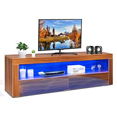 Buy Tangkula Modern TV Stand with LED Lights, High Gloss Media Console