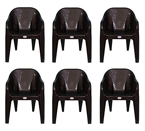 Image of PETALS Plastic Chairs Set of 6 Without Cushion | Arm Chair For Drawing /Living Room | Armchairs For Home /Office /Garden /Indoor & Outdoor | Cap Upto 150 Kgs | Choco Brown, 6 Pcs, Bravo | 3 Years Warranty