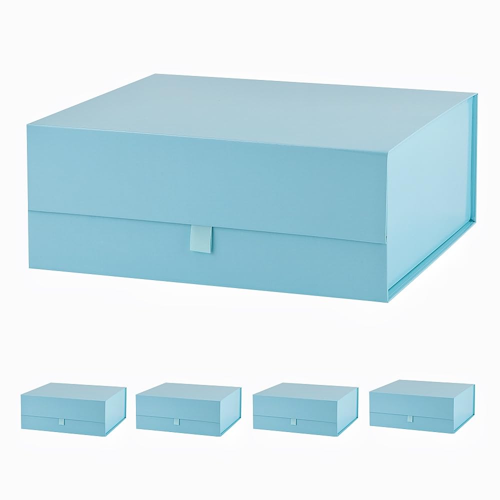 PLINJOY 5 Pcs Large Gift Box 13.5x11.8x4.7 Inches, Blue Gift Boxes for Presents with Magnetic Closure Lid, Luxury Gift Box Rectangle Collapsible Boxes for Gift Packaging โ image 1