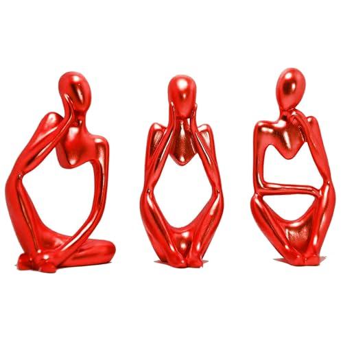 SIMDIM Moderne Statue Decoration Interieur, Penseur Ornements Sculpture Abstraite, Moderne Accessoires Décoration Statuette Resine, Cadeaux Noël, Sculptures Décoratives Maison Bureau (Rouge)