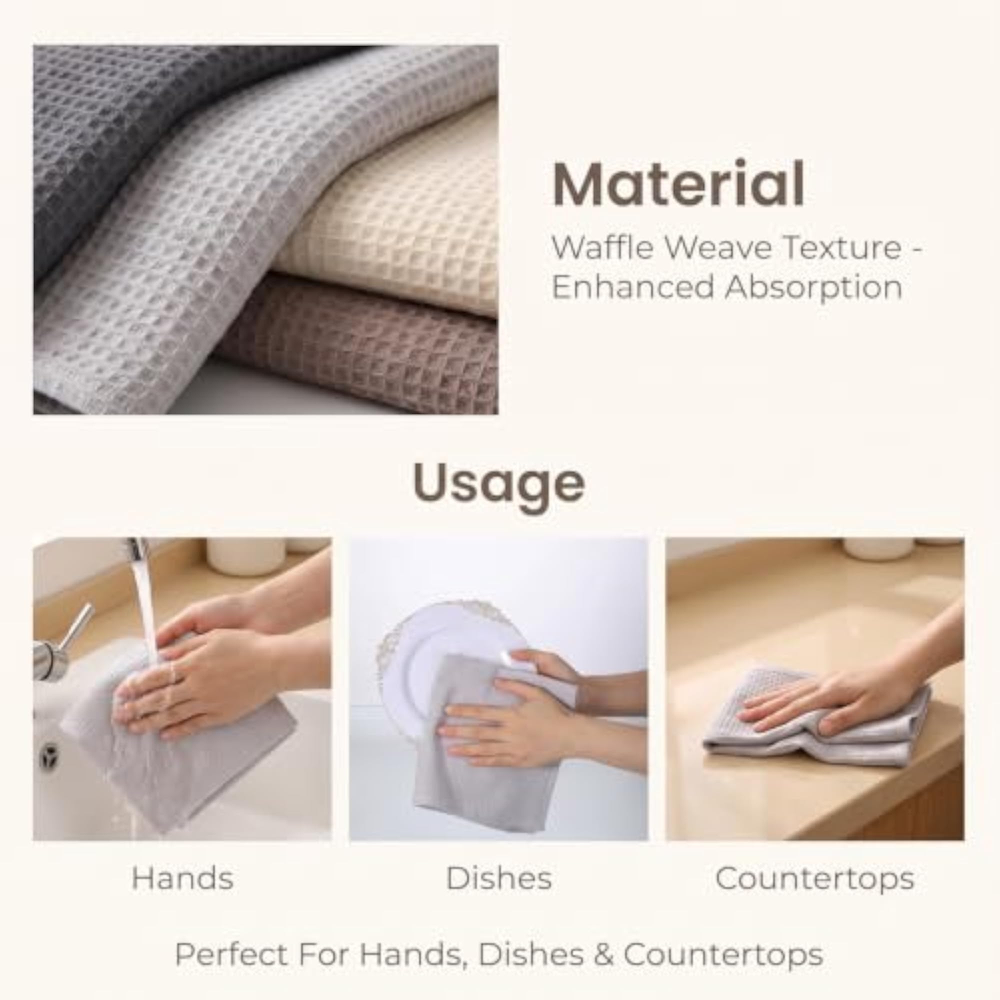 4 Pack Cotton Kitchen Towels, Waffle Weave Dish Towels