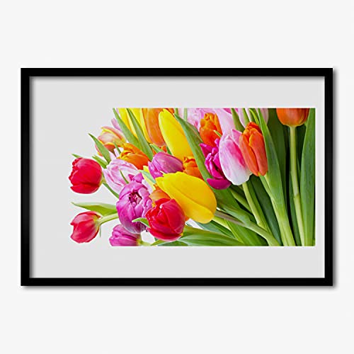 Affiche encadrée 100x70 cm de tulipes avec cadre en MDF pour décoration murale