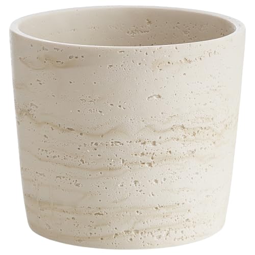 Ekirlin 7 Inch Natural Travertine Textures Plant Pot Resin Outdoor Planter with Drainage Hole Removable Rubber Stopper and Non-Slip Soft Pad Weatherproof Decorative Pot for Indoor/Garden Plants