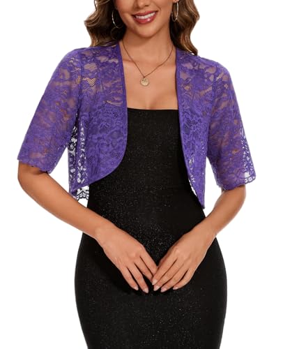 Image of MINTLIMIT Womens Floral Lace Bolero Half Sleeve Shrug Open Front Elegant Cropped Cardigan Shrugs for Evening Party Dresses