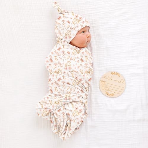 Image of Konssy Baby Girl Newborn Receiving Blanket with Matching Headband and Beanie Set Baby Swaddle Nursery Swaddle Wrap