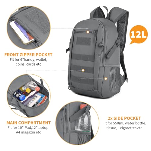 HUNTVP 12L Mini Rucksack Taktisch Wanderrucksack Molle Schultasche Daypack Militärisch Schulrucksack Studenttasche Unitasche Sporttasche… – Ansicht 3