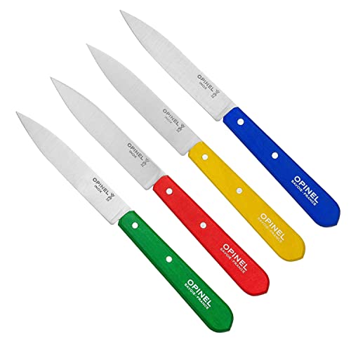 Opinel - Coffret de 4 Couteaux d'Office N°112 - Lame en Acier Inoxydable 10 cm - Idéal en Cuisine - Garanti à Vie - Fabrication Française - Couleurs Classiques