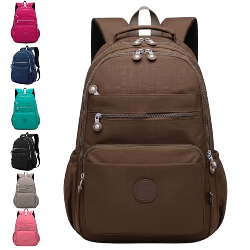 Mochila Escolar Universitária Unissex, Multi-Compartimentos com Zíper, 4 Cores Disponíveis (Marrom)