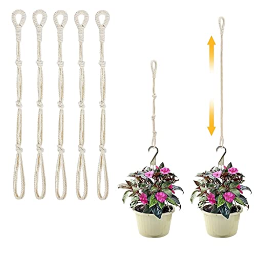 Image of ecofynd Pack of 5 25 inches Cotton Plant Hanger Extender Rope, Hanging Plant Pot Holders, Hanging Planters Extender (Color- Ivory)