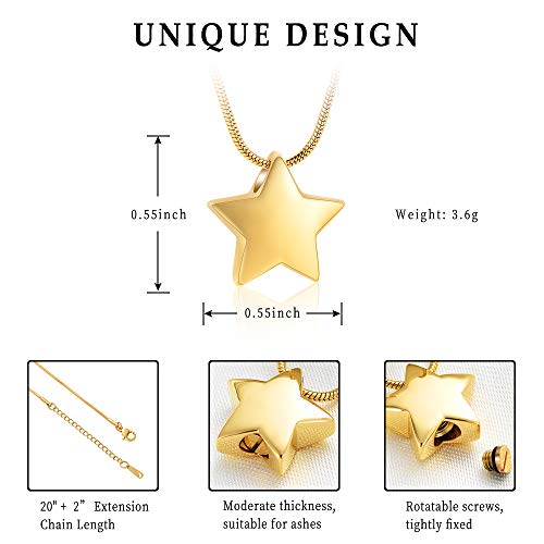 VCCWYQK Cremation Jewelry Small Star Urn Necklace for Ashes for Women Stainless Steel Memorial Necklace for Ashe Human Pet - Image 2