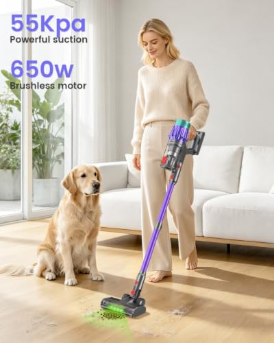 Image of Cordless Stick Vacuum Cleaners for Home, 650W 55KPA Up to 70Min Runtime