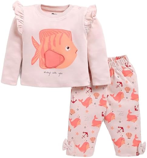 MOON KIDS Baby Boys &amp; Baby Girls Embroidery Appliqué Sweatshirt &amp; Jogger Pants Set (Peach)|