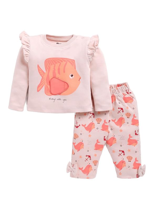 MOON KIDS Baby Boys & Baby Girls Embroidery Appliqué Sweatshirt & Jogger Pants Set (Peach)|