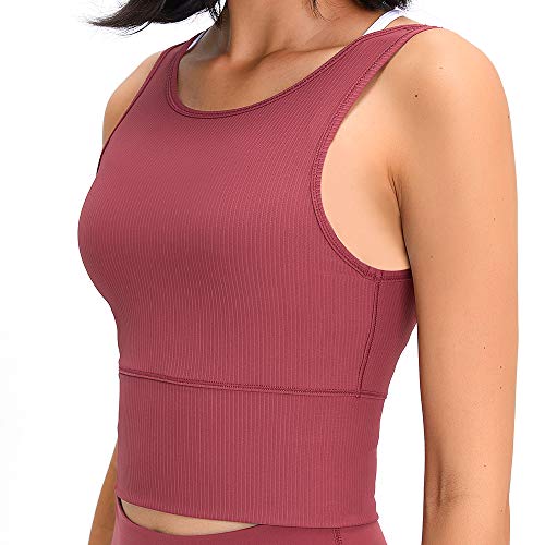 Women\'s Sports Gym Crop Tank Tops Basic Solid Active Sleeveless Shirts for Yoga Running Fitness Workout Marron 6