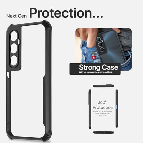 Image of Pikkme Back Cover for Realme C65 | Ultra Hyrbid | Full Camera Protection | Raised Edge | Crystal Clear Transparent Bumper Case (Black)