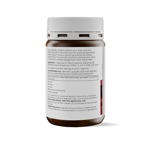 Image of Krauterhaus Sanct Bernhard L-Arginine Capsules with B-Vitamins|With B12,B1,B6,Folic Acid & Riboflavin|Supports Energy,Blood Circulation & Heart Health|Vegan,Non-GMO|1-Month Supply|60 Capsules