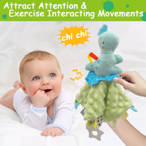 Image of Dinosaur Lovely Soothing Blanket with Tags Teether Dino Blanket Soft Baby Blankets for Boys and Girls Baby Stuff for Newborn Toys Snuggle Toy Baby Lovey Dotted Toy Baby Lovey