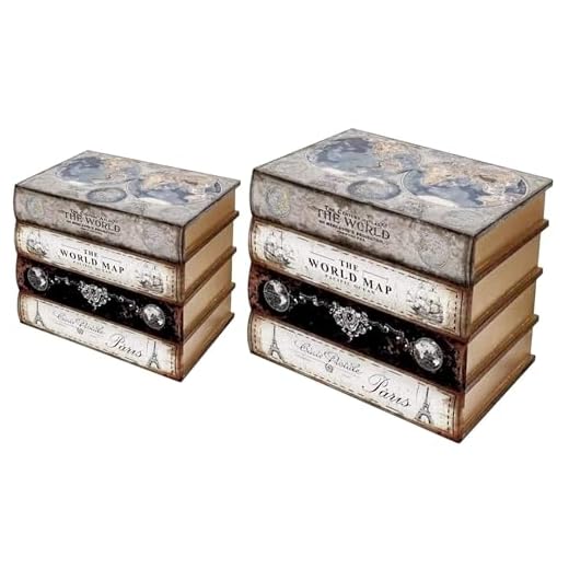 Bellaa 28236 Decorative Box Set of 2 Secret Storage Vintage World Map Wooden Heavy Duty Bookends for Shelves Home Office School Library Decor Book Ends Shelf Holder Stoppers Supports