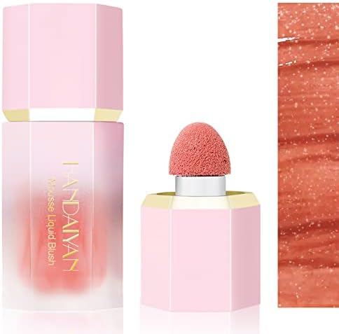 Cream Liquid Blush Makeup, Air Cushion Blush for Cheeks, Liquid Blush Beauty Wand with Sponge Tip, Lightweight, Velvet Mousse, Long-Lasting, Matte Silky Texture, Easy to Blend Blusher (#2 Rose)