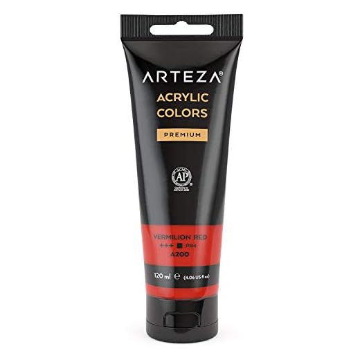 ARTEZA Pintura acrílica, rojo bermellón, bolsa de 120 ml, pigmento rico, no se decolora, pintura no tóxica para artistas y pintores aficionados, suministros de arte para pintura en lienzo