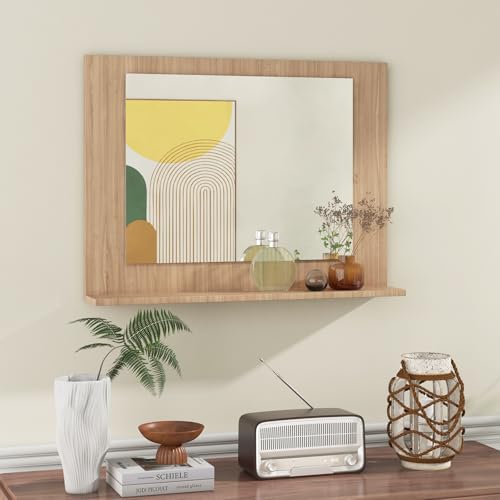 Tangkula Rectangle Wood Bathroom Vanity Mirror w/ Shelf - image 7