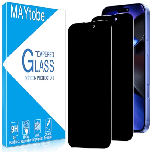 MAYtobe 2 Pack Privacy Screen Protector for iPhone 16 Anti Spy Tempered Glass Case Friendly Anti-Scratch Ultra Resistant Touch Sensitive No Bubbles