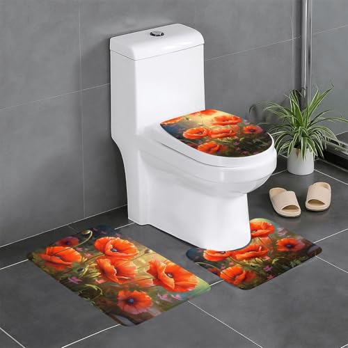 WHJYYXDE Poppies in Bloom Prints - Juego de alfombrillas antideslizantes de 3 piezas de 61 x 40,6 cm, adecuada para suites de baño