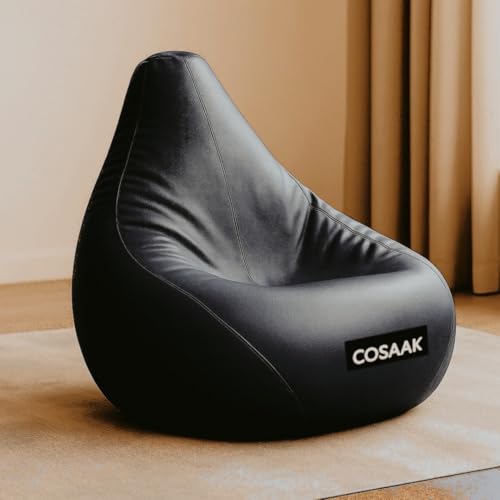 Image of XXL Teardrop Leatherette Bean Bag Chair Cover Without Beans, Livingroom, Bedroom, Garden, use for Indoor Gaming and Reading Chair, (Black, XXL, Solid)