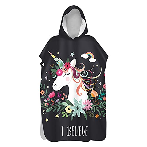 Morbuy Kinder Badeponcho mit Kapuze, Einhorn-Druck Bademantel Mikrofaser...