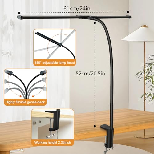 Lampe LED double tête réglable et anti-fatigue pour bureau