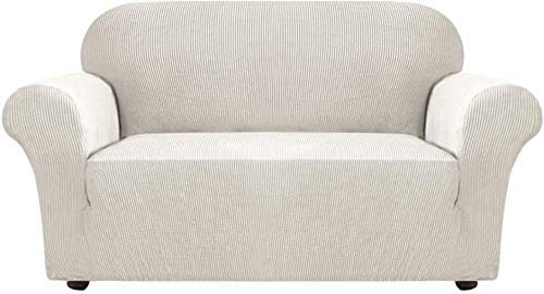 Universal Sofa Covers, Polyester Spandex Fabric 1 2 3 4 Seater Slipcover Couch Covers, Elastic Full Covered Sofa Protector with Elastic Bottom Anti-Slip Foam (White,2 Seater/Loveseat)