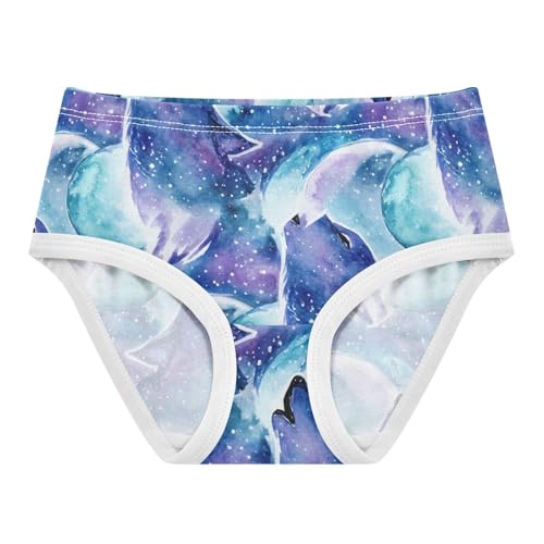 Joisal Cotton Toddler Underwear Floral Majestic Wolf Moon Starry Night Girl Panties Cute Print Briefs Kids Undies 2t
