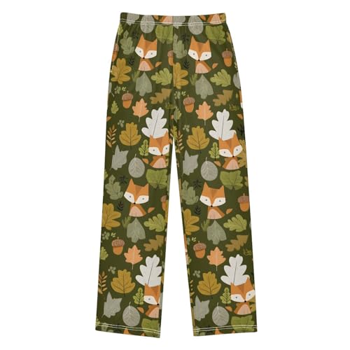 Fox Pinecone Fall Leaves Pajama Lounge Pants Elastic Waist Sleep PJ Bottoms with Pockets