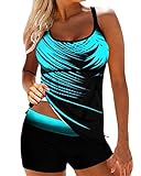 Tankini Damen Bauchweg: Das Bademoden Set mit einem Tank-Top und einem Shorts Unterteil ist sowohl schmeichelhaft als auch modisch. Das lockere und lang geschnittene Design kann Ihren Bauch effektiv bedecken,und die Shorts vermeiden es, zu viel Haut freizulegen.