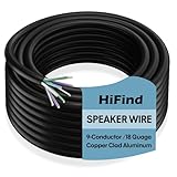 18 AWG 9-Conductor Speaker Wire Cable 20 Ft, 4-Channel CCA Stranded Hiding Primary Wire Low Voltage Remote Wire, Ultra-Flex and Easy Peel Jacket for Trailer, Car Marine Home Audio System-Black+Ties